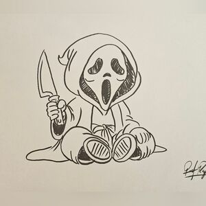 Scream Baby Ghostface Character Horror Black & White Illustration Ink Art
